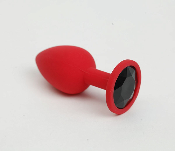 Красная анальная пробка с черным стразом - 7,6 см. - силикон