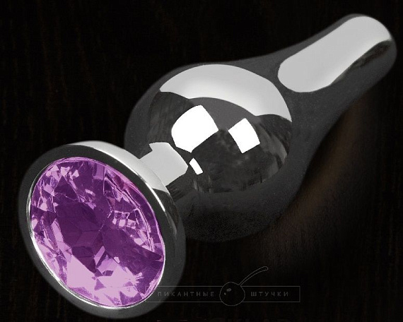 Серая анальная пробка с фиолетовым кристаллом - 12 см.