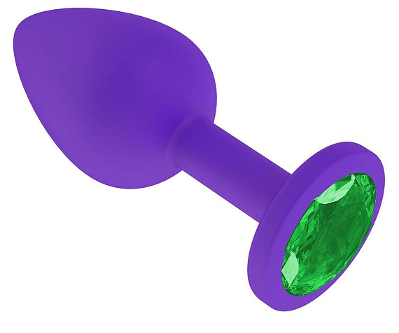 Фиолетовая силиконовая пробка с зеленым кристаллом - 7,3 см. - силикон