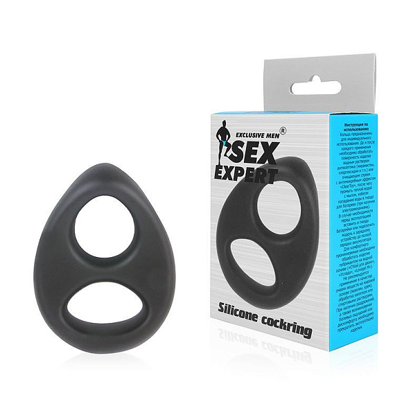 Черное силиконовое овальное эрекционное кольцо Sex Expert - силикон