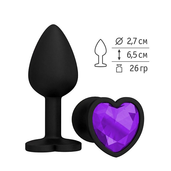 Черная силиконовая пробка с фиолетовым кристаллом - 7,3 см. - силикон