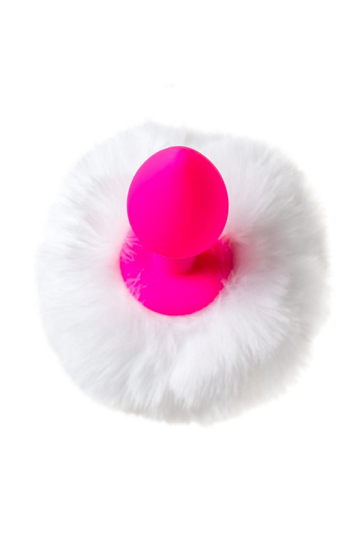 Розовая анальная втулка Sweet bunny с белым пушистым хвостиком - фото 6