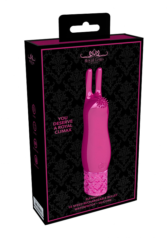 Розовая перезаряжаемая вибпоруля Elegance - 11,8 см. - силикон