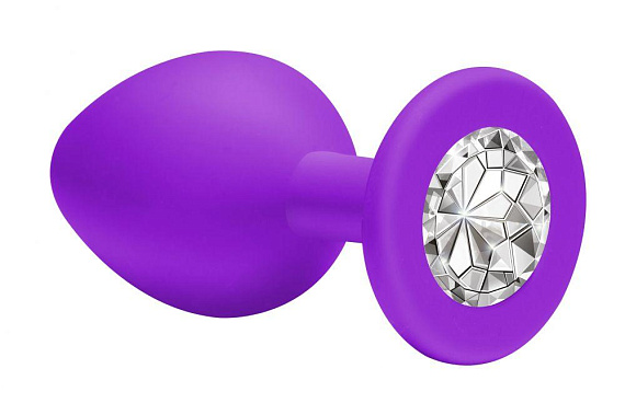 Малая фиолетовая анальная пробка Emotions Cutie Small с прозрачным кристаллом - 7,5 см. - силикон