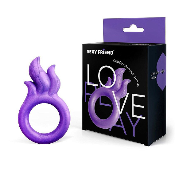 Фиолетовое эрекционное кольцо с язычками пламени - силикон