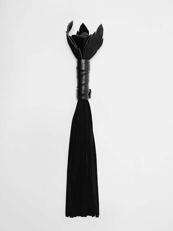 Черная замшевая плеть с лаковой розой в рукояти - 40 см. от Intimcat