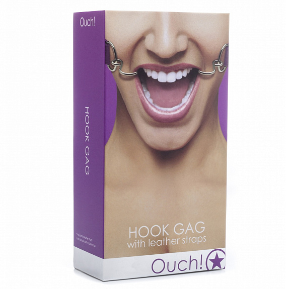 Фиолетовый расширяющий кляп Hook Gag - натуральная кожа, металл