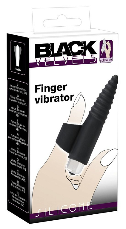 Черная вибронасадка на палец с винтовым наконечником Finger Vibrator - 10,5 см. от Intimcat
