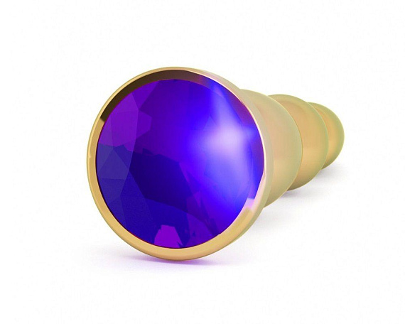 Золотистая анальная пробка-ёлочка с фиолетовым кристаллом - 14 см. - металл