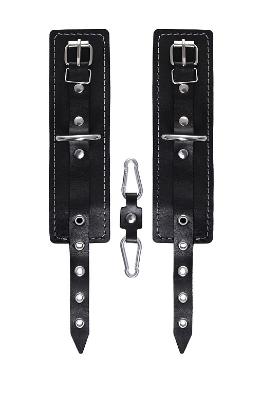 Черные двухслойные наручники с белой строчкой - фото 5