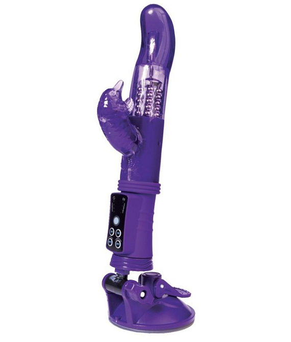 Фиолетовый вибратор с клиторальным стимулятором и супер надёжной присоской - Термопластичная резина (TPR)