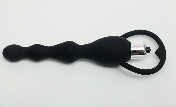 Черный силиконовый анальный вибростимулятор с ограничителем - 17,5 см. - силикон