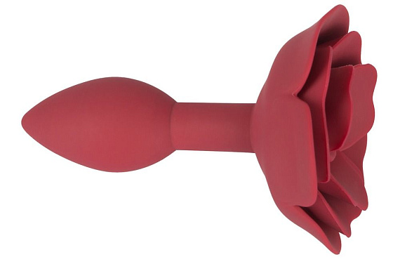 Красная анальная пробка с ограничительным основанием в виде розы - 10,7 см. от Intimcat