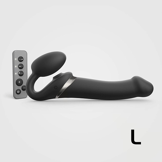 Черный безремневой страпон Multi Orgasm Size L с клиторальной стимуляцией - силикон