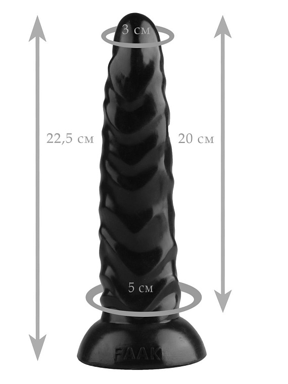 Черная рельефная анальная втулка - 22,5 см. - эластомер (полиэтилен гель)