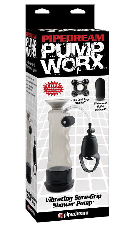 Водонепронецаемая вакуумная помпа с вибрацией и присоской Vibrating Sure Grip Shower Pump - анодированный пластик (ABS)