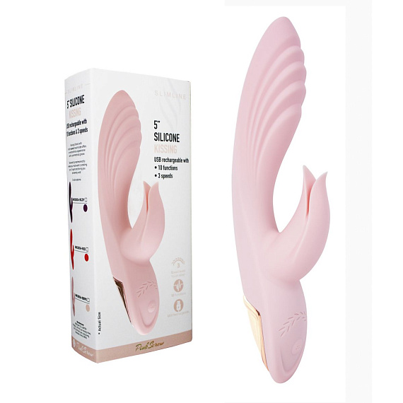 Нежно-розовый вибромассажёр-кролик Classic Kiss - 24 см. - силикон