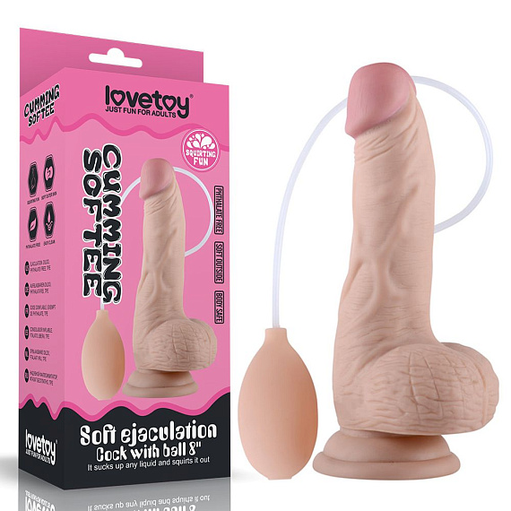 Телесный фаллоимитатор с имитацией эякуляции Soft Ejaculation Cock With Ball 8 - 17,8 см. - термопластичный эластомер (TPE)