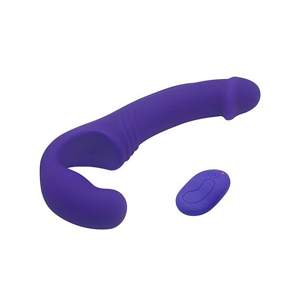 Фиолетовый безремневой вибрострапон с пультом - 21,5 см. - силикон