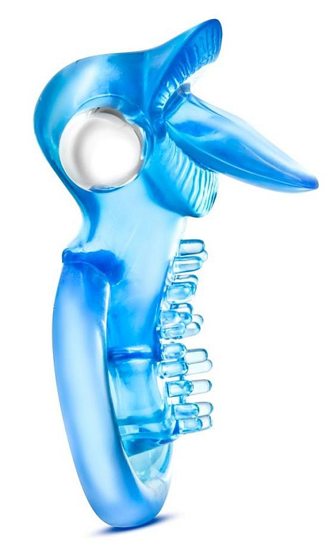 Голубое эрекционное виброкольцо 10 Function Vibrating Tongue Ring Blush Novelties