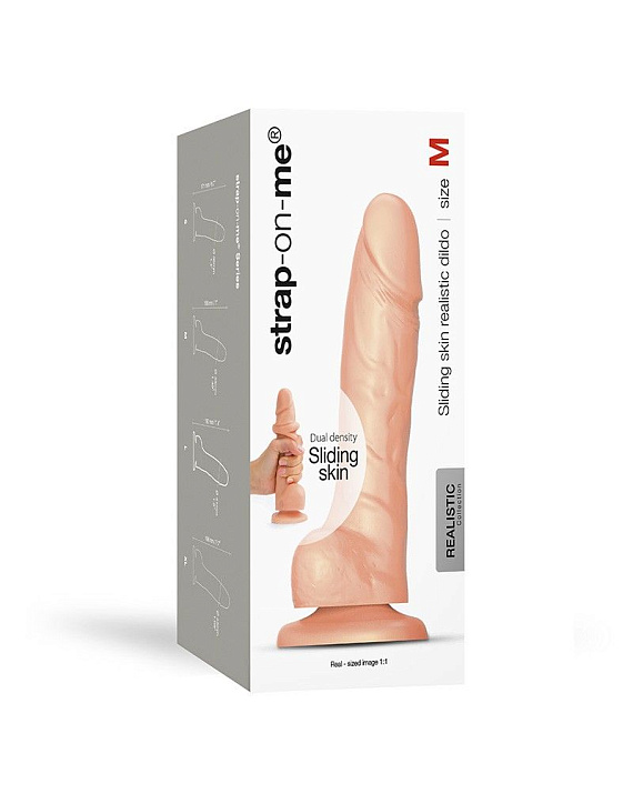 Телесный фаллоимитатор Strap-On-Me Sliding Skin Realistic Dildo size M - силикон