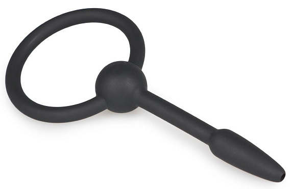 Черный уретральный расширитель Small Silicone Penis Plug With Pull Ring - 10,5 см. - силикон
