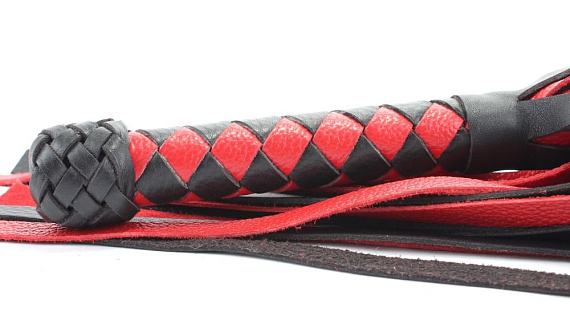 Черно-красная плеть с плетеной ромбовидной ручкой - 60 см. - натуральная кожа
