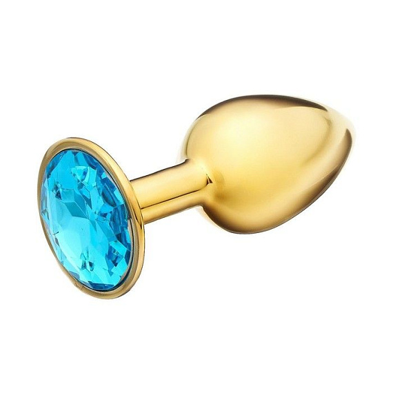 Золотистая анальная пробка с голубым кристаллом - 7 см. - алюминий