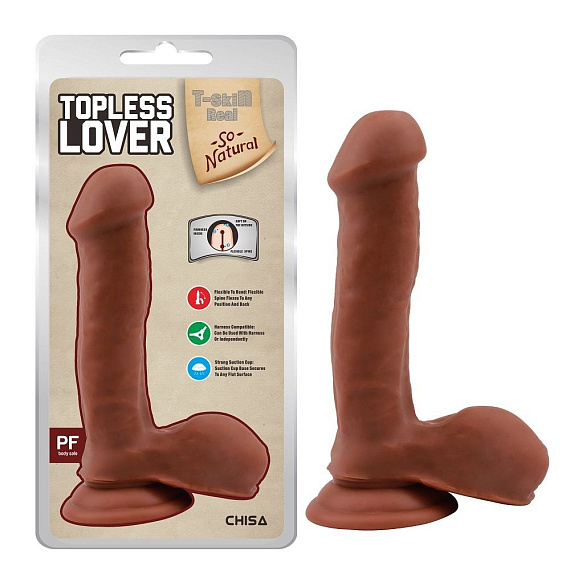 Кофейный фаллоимитатор на присоске Topless Lover - 19,2 см. - термопластичный эластомер (TPE)