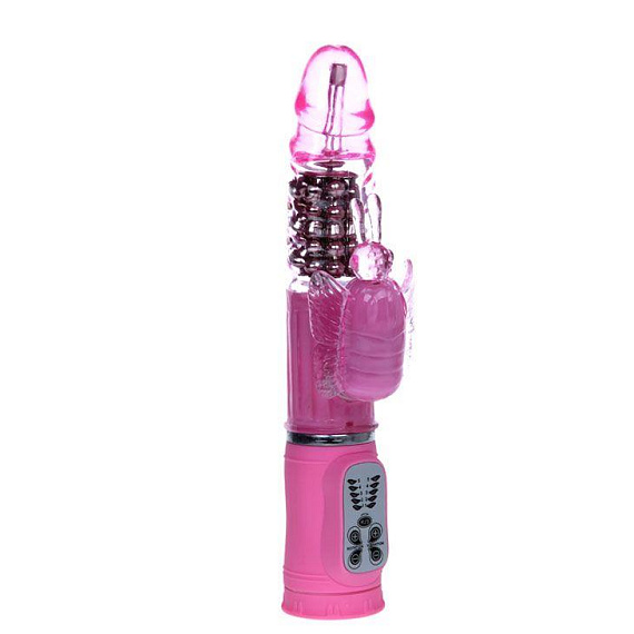 Розовый вибратор-бабочка с ротацией - 25,5 см. Baile