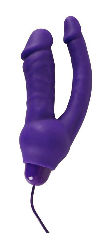 Фиолетовый анально-вагинальный вибратор с выносным блоком управления - 16 см. - силикон