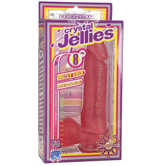 Розовый фаллос на присоске Crystal Jellies 8  Ballsy Cocks with Suction Cup - 22 см. - поливинилхлорид (ПВХ, PVC)