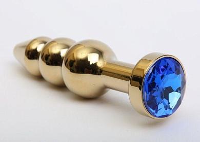 Золотистая анальная ёлочка с синим кристаллом - 11,2 см.