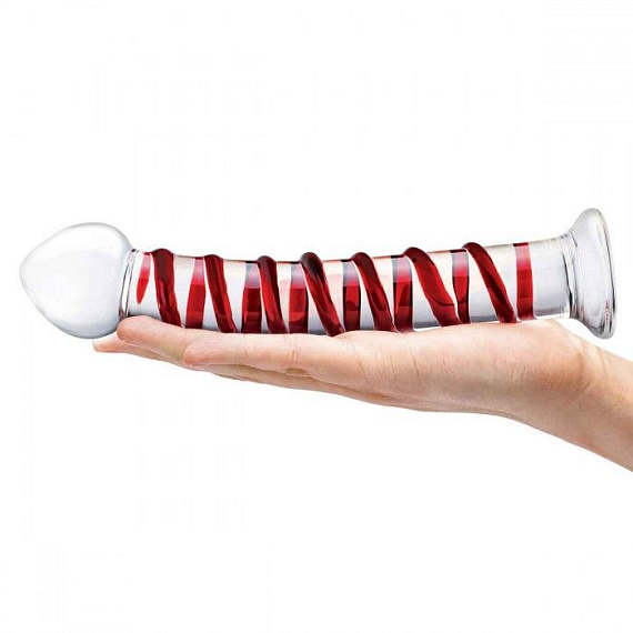 Прозрачный стимулятор с красной спиралью 10  Mr. Swirly Dildo - 25,4 см. - фото 5