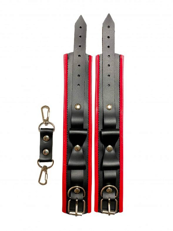 Черно-красные наручники с бантиками из эко-кожи от Intimcat
