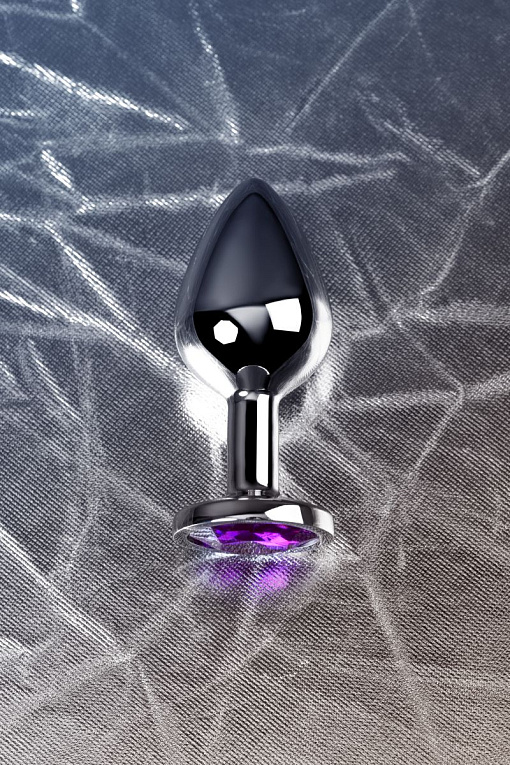 Серебристая коническая анальная пробка с фиолетовым кристаллом - 8 см. - фото 9
