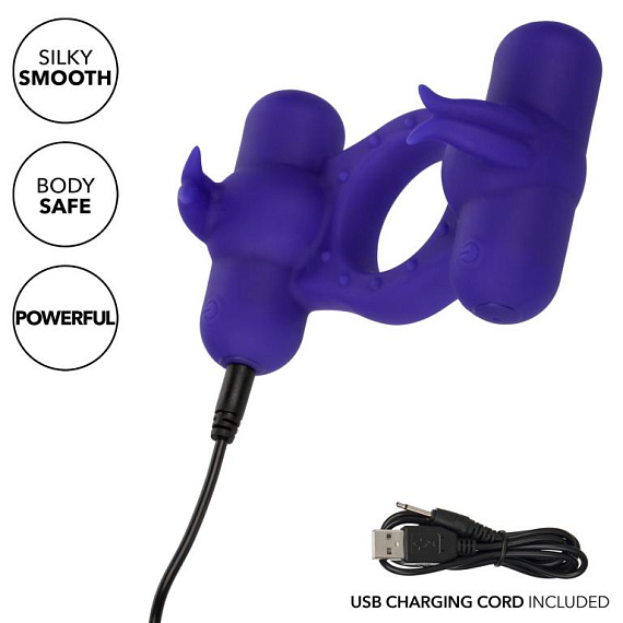 Фиолетовое эрекционное виброкольцо с двумя моторами Silicone Rechargeable Triple Orgasm Enhancer от Intimcat