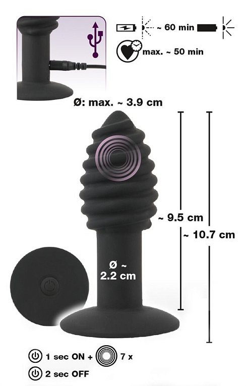 Черная анальная вибропробка Twist Butt Plug - 10,7 см. - фото 7