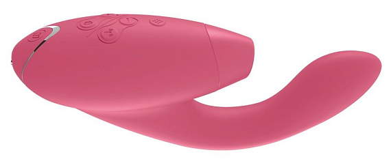 Розовый стимулятор Womanizer DUO с вагинальным отростком - анодированный пластик, силикон