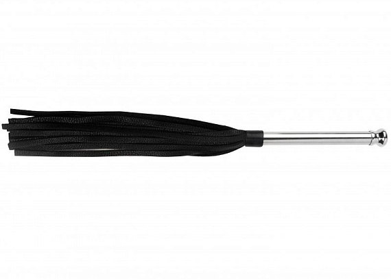 Черная многохвостая плеть с металлической ручкой - 45 см. - натуральная кожа, металл