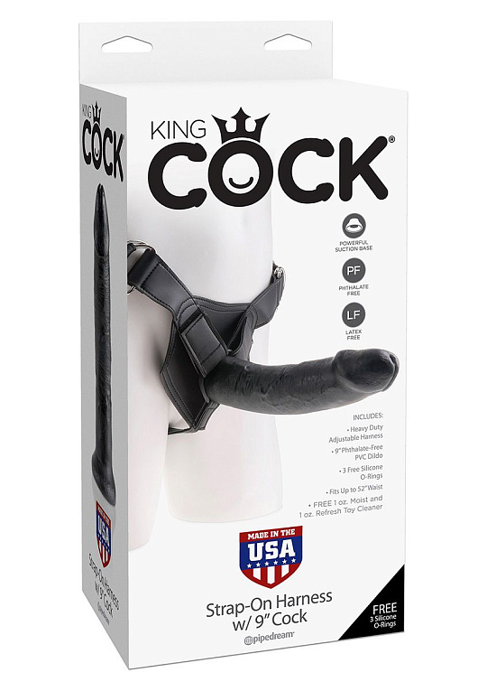 Страпон Harness со съемной чёрной насадкой King Cock 9 - 22,9 см. - фото 7