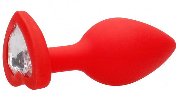 Красная анальная пробка с прозрачным стразом Diamond Heart Butt Plug - 7,3 см. - силикон