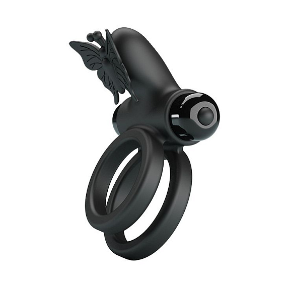 Черное эрекционное виброкольцо Passionate Ring IX от Intimcat