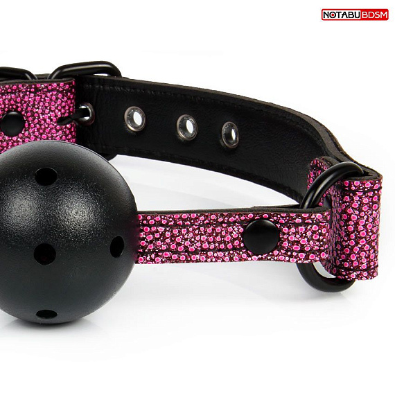 Черный кляп-шарик на регулируемых розовых ремешках Bior toys