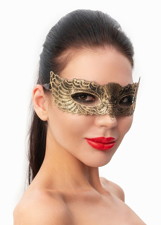 Пикантная золотистая женская карнавальная маска - 100% полиэстер