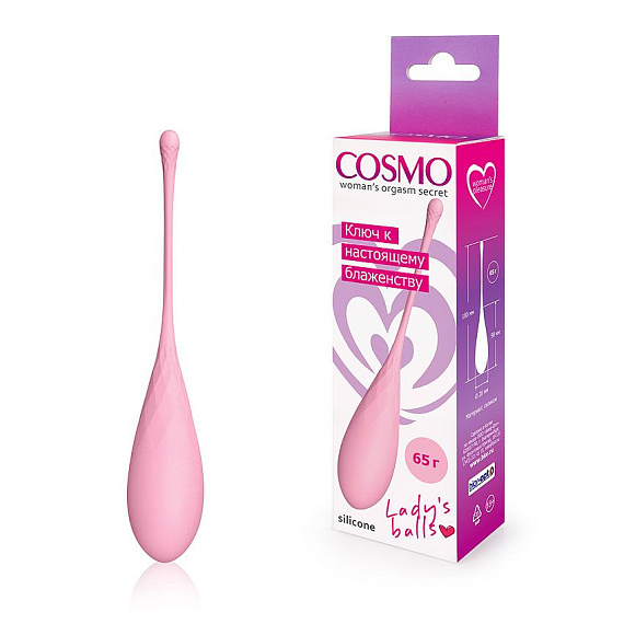 Нежно-розовый каплевидный вагинальный шарик со шнурком - силикон