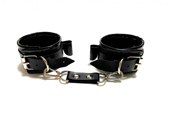 Черные наручники с бантиками из эко-кожи - искусственная кожа