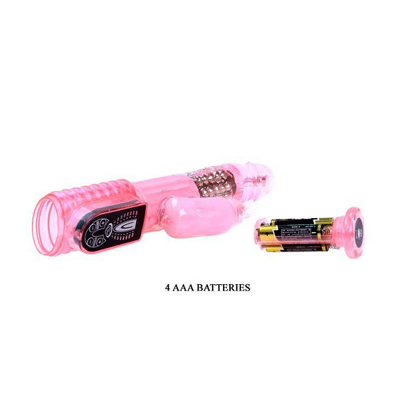 Розовый вибратор-ротатор с клиторальным зайчиком - 25,5 см. - фото 6