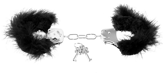Металлические наручники Feather Love Cuffs с черным пухом - перья