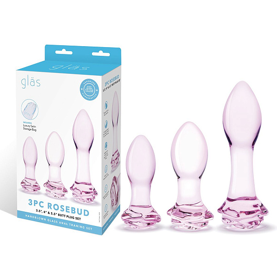 Набор из 3 стеклянных анальных пробок Rosebud Butt Plug Set - стекло